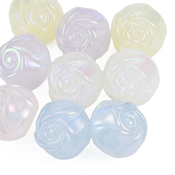 Rainbow Iridescent Plating Acrylic Beads, Glitter Beads, Flower, Mixed Color, 16x19x19mm, Hole: 3mm