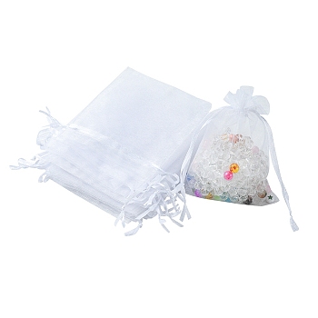 Organza Bags Jewellery Storage Pouches, Wedding Favour Party Mesh Drawstring Gift Bags, White, 12x9cm