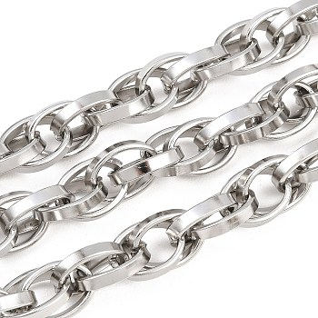304 Stainless Steel Rope Chains, Unwelded, with Spool, Stainless Steel Color, 13.5x10x2.5mm