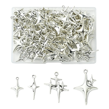 100Pcs 4 Styles Tibetan Style Alloy Hollow Pendants, Star Charms, Antique Silver, 19~34.5x10~22.5x1.7~5mm, Hole: 1.5~1.8mm, 25pcs/style
