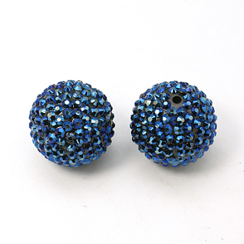Chunky Resin Rhinestone Bubblegum Ball Beads, Round, Marine Blue, 20mm, Hole: 4mm