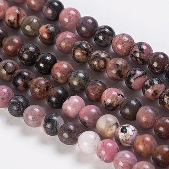 Natural Rhodonite Beads Strands, Round, 6mm, Hole: 1mm, about 64pcs/strand, 15.3 inch