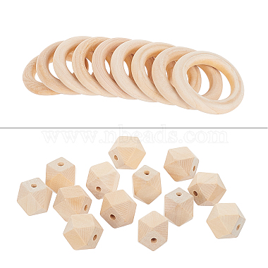 Faceted Nugget Natural Wooden Beads(WOOD-PH0009-24)-7