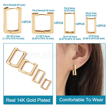 Pandahall 8Pcs 4 Size Brass Rectangle Hoop Earrings for Women(EJEW-TA0001-12)-3