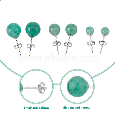 3 Pairs 3 Styles Natural Green Aventurine Round Stud Earrings with 925 Sterling Silver Pins(EJEW-FI0002-16)-3