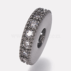 Brass Micro Pave Cubic Zirconia Bead Spacers, Cadmium Free & Lead Free, Flat Round, Clear, Gunmetal, 8x2mm, Hole: 3mm(ZIRC-K074-11A-01B)