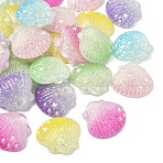 30Pcs 6 Colors Gradient Color Transparent Resin Cabochons, with Glitter Powder, Shell Shape, Mixed Color, 32x30mm, 5pcs/color(RESI-YW0005-97)