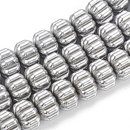 Electroplate Non-magnetic Synthetic Hematite Corrugated Beads Strands, Pumpkin, Platinum Plated, 8x6mm, Hole: 1mm, about 70pcs/strand, 15.7 inch(G-T061-108K)