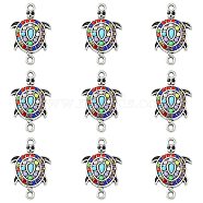 10Pcs Alloy Connector Charms, Sea Turtle Links, with Colorful Resin and Rhinestone, Antique Golden, 25.5x16.5x4mm, Hole: 1.8mm(PALLOY-CJ0002-39)
