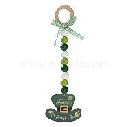 Saint Patrick's Day Wood Pendant Decoration, with Wood Beaded and Ring Hanging Decoration, Hat, 237mm(HJEW-G023-02B)