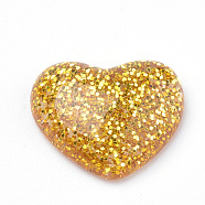 Resin Cabochons, with Glitter Powder, Heart, Gold, 14x16x5mm(CRES-Q197-52B)