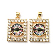 Real 18K Gold Plated Brass Pendants, with Glass and Acrylic, Rectangle with Evil Eye Charms, Colorful, 27x20x7mm, Hole: 4.5x4mm(KK-L209-006G-07)