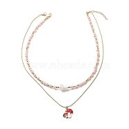 2Pcs 2 Style Alloy Enamel Mushroom Pendant Necklaces Set, Pink Opal & Synthetic Hematite & Lampwork Beaded Stackable Necklaces for Women, Golden, 15.35~17.52 inch(39~44.5cm), 1Pc/style(NJEW-JN04096)