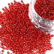 12/0 Grade A Round Glass Seed Beads, Silver Lined, Orange Red, 12/0, 2x1.5mm, Hole: 0.3mm, about 30000pcs/bag(SEED-Q007-F37)
