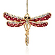 Golden Plated Alloy Pendants, with Enamel and Rhinestone, Dragonfly, Dark Red, 46x66x4mm, Hole: 2.5mm(ENAM-J269-03G)