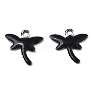 201 Stainless Steel Enamel Charms, Dragonfly, Stainless Steel Color, Black, 11.5x12x1.5mm, Hole: 1.2mm(X-STAS-N088-19A)