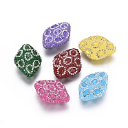 Cubic Zirconia Beads, with Cat Eye, Rhombus, Mixed Color, 35~36.5x24.5~25.5x10.5~11.5mm, Hole: 1mm(RB-K075-P)