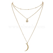 Brass Cable & Satellite Chains 3 Layer Necklaces, Moon & Sun Pendant Necklace, Golden, 15.83 inch(40.2cm)(NJEW-JN04499)