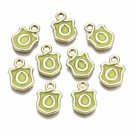 Alloy Enamel Charms, Cadmium Free & Lead Free, Shield with Initial Letters, Light Gold, Letter.O, 14x10x2mm, Hole: 2mm(ENAM-T012-03O-RS)