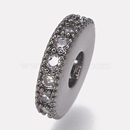 Brass Micro Pave Cubic Zirconia Bead Spacers, Flat Round, Clear, Gunmetal, 8x2mm, Hole: 3mm(ZIRC-K074-11A-01B)