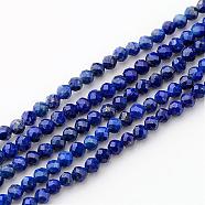 Natural Lapis Lazuli Beads Strands, Round, Faceted, 3mm, Hole: 0.8mm, about 146pcs/strand, 15.9 inch(G-K127-03F-3mm)