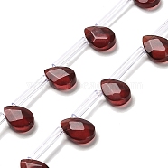 K9 Glass Beads Strands, Top Drilled, Faceted, Teardrop, Dark Red, 12x8x3.5mm, Hole: 0.8mm, about 25pcs/strand, 14.80''(37.6cm)(GLAA-Q102-01B)