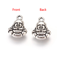 Alloy Pendants, Cadmium Free & Lead Free, Buddha, Antique Silver, 14x11x3.5mm, Hole: 1.5mm(PALLOY-22330-AS-RS)