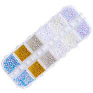 Nail Art Decoration Accessories, ABS Plastic Imitation Pearl Beads and Steel Micro Beads, Round, Mixed Color, 0.5~3mm, 6colors/box(MRMJ-Q089-013)