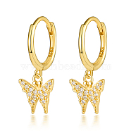 925 Sterling Silver Butterfly Hoop Earrings, with Clear Cubic Zirconia, Cute and Delicate, Golden, 20x8mm(CU8243-1)