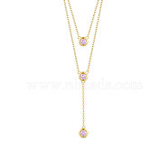 SHEGRACE 925 Sterling Silver Two-Tiered Necklaces, with Three Round Pink AAA Cubic Zirconia Pendant, Golden, 14.96 inch~16.54 inch(38~42cm)(JN701C)