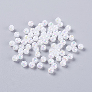 Eco-Friendly Poly Styrene Acrylic Beads, AB Color Plated, Round, White, 4mm, Hole: 1mm, about 14000pcs/500g(PL650-8)