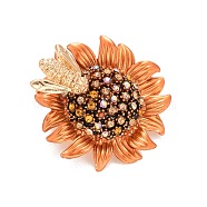 Sunflower and Bee Crystal Rhinestone Badge, Alloy Lapel Pin for Backpack Clothes, Rose Gold, 29x6.5mm, Pin: 0.7mm(JEWB-E013-01RG)