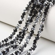 Electroplate Transparent Glass Beads Strands, Half Silver Plated, Faceted, Rondelle, Black, 6x5mm, Hole: 1mm, about 85~88pcs/strand, 16.1~16.5 inch(41~42cm)(EGLA-A034-T6mm-M01)