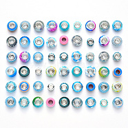 Acrylic & Resin & Polymer Clay Rhinestone European Beads, Large Hole Beads, with Silver Color Core, Rondelle, Mixed Color, Beads: 13.5~14x8~10mm, Hole: 5mm, 54pcs/bag, 1bag/box(FPDL-NB0001-02B)