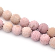 Frosted Round Natural Rhodonite Beads Strands, 8mm, Hole: 1mm, about 47~49pcs/strand, 14.9~15.6 inch(G-E302-105-8mm)