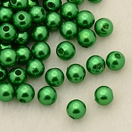 Imitation Pearl Acrylic Beads, Dyed, Round, Dark Green, 8x7.5mm, Hole: 2mm, about 1900pcs/pound(PL610-11)