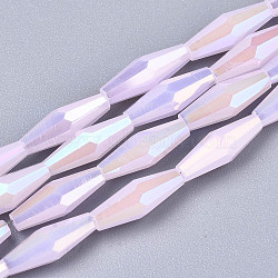 Electroplate Glass Beads Strands, AB Color Plated, Imitation Jade Glass, Faceted Bicone, Pearl Pink, 12x4mm, Hole: 0.8mm, about 59~60pcs/strand, 27.56 inch(70cm)(EGLA-S194-03A-B05)