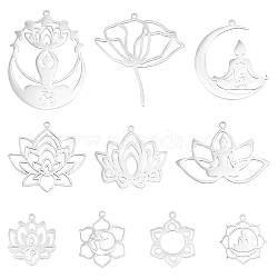 10Pcs 10 Styles 201 & 304 Stainless Steel Pendants, Laser Cut, Lotus Flower, Stainless Steel Color, 21.5~43x19.5~35.5x1mm, Hole: 1.4~1.6mm, 1pc/style(STAS-UN0047-50)
