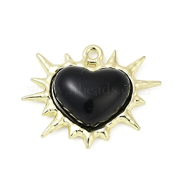 Alloy Pendants, Heart Charms, with Resin, Lead Free & Cadmium Free & Nickel Free, Rack Plating, Black, 20.5x25.5x7mm, Hole: 1.6mm(PALLOY-R151-10G-01)