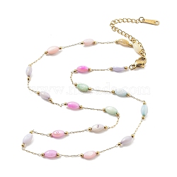 Colorful ABS Plastic Oval Link Chain Necklaces, 316 Surgical Stainless Steel Jewelry for Women, Real 18K Gold Plated, 18.74 inch(47.6cm)(NJEW-H041-01G)