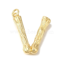 Rack Plating Brass Pendants, Glass Charms, Long-Lasting Plated, Cadmium Free & Lead Free, Real 18K Gold Plated, Letter V, 37.5x32.5x6.7mm, Hole: 5mm(KK-I721-01G-V)