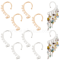 8Pcs 2 Colors Brass Ear Cuff Findings, Climber Wrap Around Non-piercing Earring Findings, with Horizontal Loops, Platinum & Light Gold, 52x31x3.5mm, Hole: 2mm, 4Pcs/color(KK-UN0001-53)