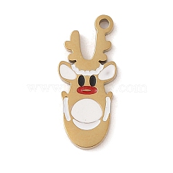 Christmas Theme Ion Plating(IP) 304 Stainless Steel Enamel Pendants, Golden, Deer Charm, White, 17x7x1mm, Hole: 1.2mm(STAS-Z083-09G-03)