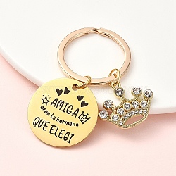 Alloy Rhinestone & 304 Stainless Steel Keychain, with Alloy Findings, Golden, 6.2cm(KEYC-YW00094-06)