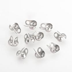 304 Stainless Steel Bead Tips, Calotte Ends, Clamshell Knot Cover, Stainless Steel Color, 6x4.5mm, Hole: 1.5mm, Inner Size: 3mm(STAS-Q210-89)