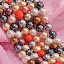 Shell Pearl Colorful Beads Strands, Round, Grade AB, Mixed Color, 8mm, Hole: 0.8mm, about 24~25pcs/strand, 7.7 inch(19.75cm)(X-BSHE-F013-14M-8mm)