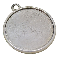 Tibetan Style Pendant Cabochon Settings, Plain Edge Bezel Cups, Double-sided Tray, Cadmium Free & Nickel Free & Lead Free, Antique Silver, 33x29x4mm, Hole: 2mm, Flat Round Tray: 26mm(TIBEP-1811-AS-NR)