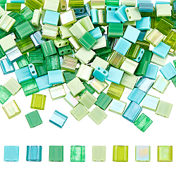 240Pcs 8 Style 2-Hole Glass Seed Beads, Rectangle, Light Green, 5x4.5~5.5x2~2.5mm, Hole: 0.5~0.8mm, 30pcs/style(SEED-NB0001-23)