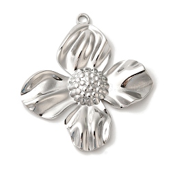 Non-Tarnish 304 Stainless Steel Pendants, Flower Charm, Stainless Steel Color, 32x29x3mm, Hole: 1.6mm(STAS-Z086-06G)