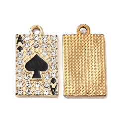 Rack Plating Alloy Crystal Rhinestone Pendants, with Black Enamel, Playing Cards Charms, Golden, 22.5x12.5x2mm, Hole: 1.5mm(RB-L036-VF917-2)